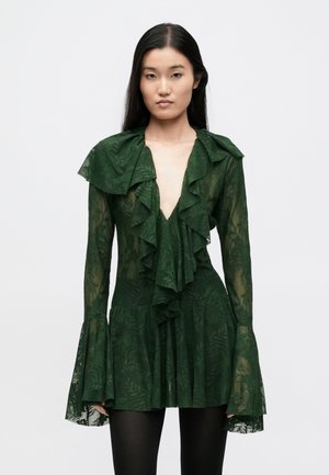 LONG SLEEVE DEEP RUFFLE MINI DRESS - Cocktail φόρεμα / Φόρεμα για πάρτι - dark emerald
