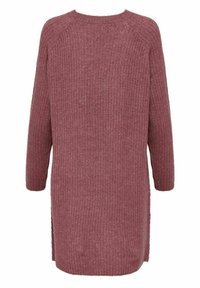 Strick-Tunika-Pullover in Mauve, mit gerippter Textur, langen Ärmeln und seitlichen Schlitzen für mehr Bewegungsfreiheit. Schlichter runder Rundhalsausschnitt.