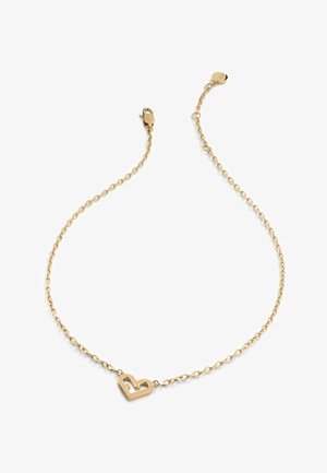 Kuldtooni käevõru, millel on ahelakujundus ja südamekujuline ripats. Ahel on õrn ning kinnitub turvalise sulgemisega.