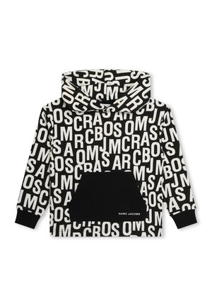 Sweat à capuche noir avec des lettres blanches en gras. Dispose d'une poche avant et de poignets côtelés. Fabriqué en tissu doux avec une coupe décontractée.