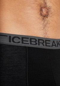Közelkép egy személy alsó hasáról, fekete alsóneművel, amelynek szürke derékrésze van, és a "ICEBREAKER" felirattal van ellátva.