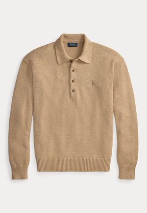 Polo Ralph Lauren, KNIT COTTON POLO-COLLAR SWEATER - Striktrøje - camel melange