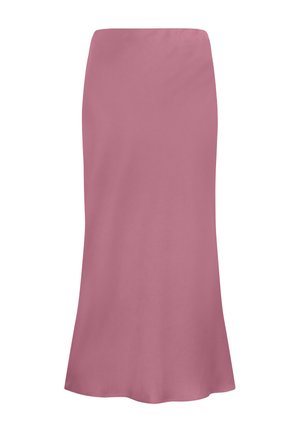 Midi-Rock aus satin in staubigem Rosa mit leicht ausgestelltem Saum und glatter Textur, entworfen für eine schlanke, elegante Passform.