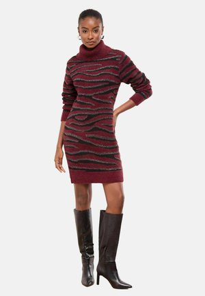ZEBRA PRINT EYELASH LONG SLEEVE MINI  - Etuikleid - burgundy red