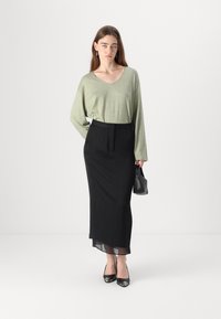 Calvin Klein SHEER PANEL LAYER ANKLE SKIRT Maxi skirt ck black