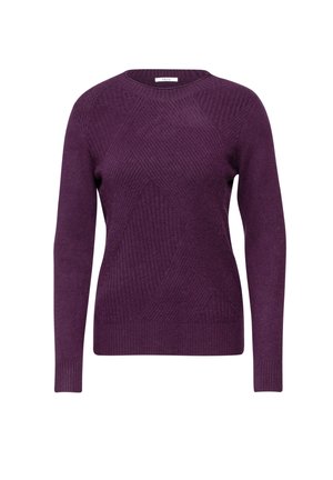 Maglione viola a maglia con maniche lunghe, scollo a coste e motivo diagonale testurizzato. Materiale morbido con polsini e orlo aderenti.