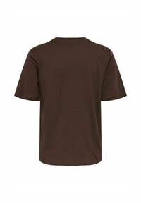 T-shirt in cotone marrone, a maniche corte, mostrato dal retro con scollatura rotonda e orlo dritto.