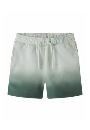 Shorts casual ombrés du vert clair au vert foncé avec taille élastique, cordon de serrage et poches latérales.