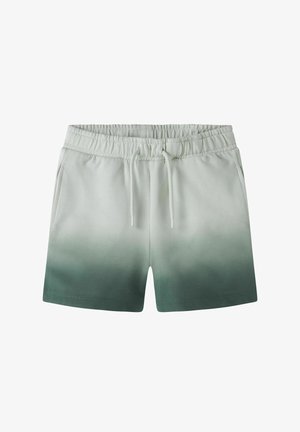 Shorts casual ombrés du vert clair au vert foncé avec taille élastique, cordon de serrage et poches latérales.