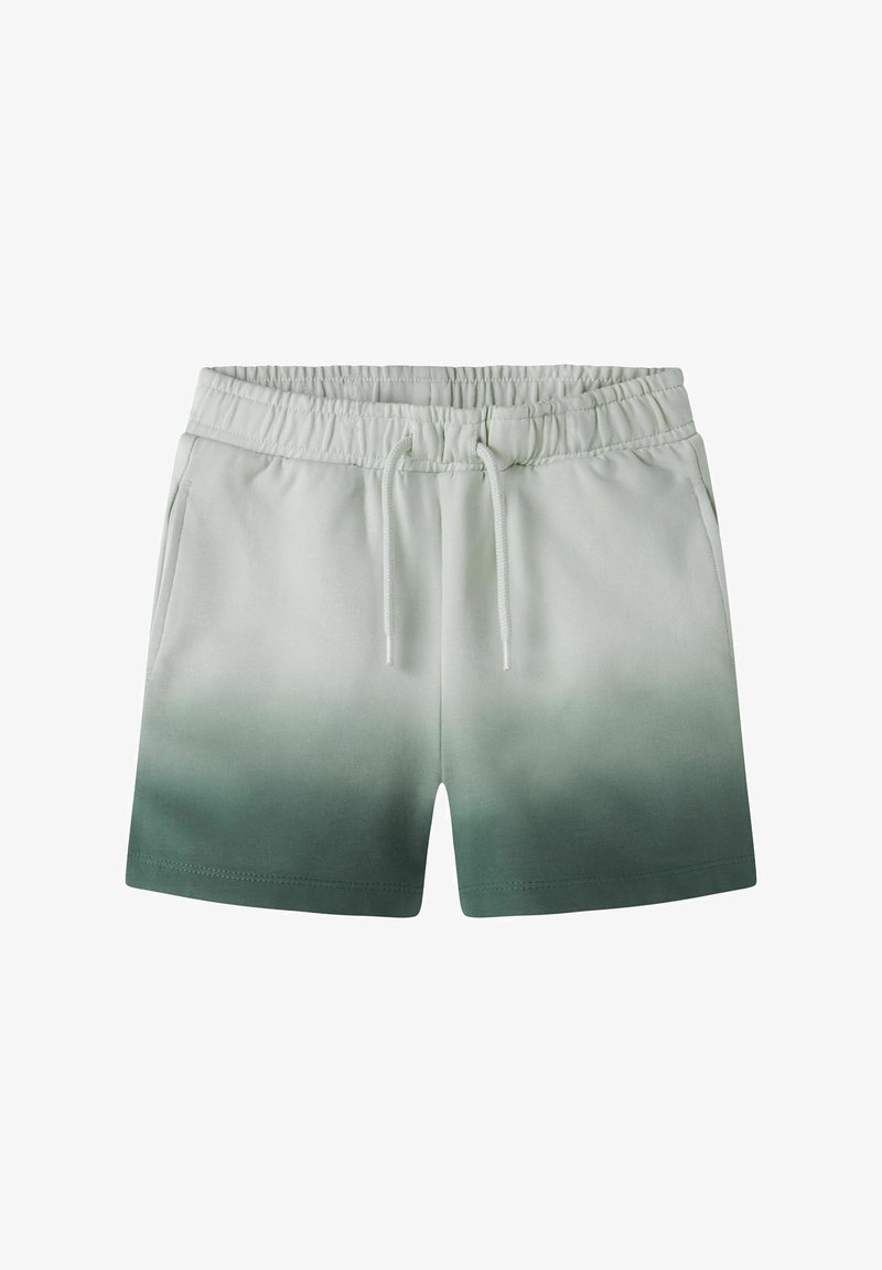 Shorts casual ombrés du vert clair au vert foncé avec taille élastique, cordon de serrage et poches latérales.
