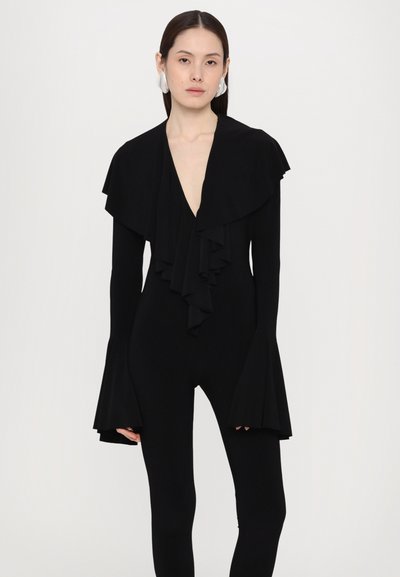Norma Kamali LONG SLEEVE DEEP RUFFLE CATSUIT FOOTIE - Mono - black