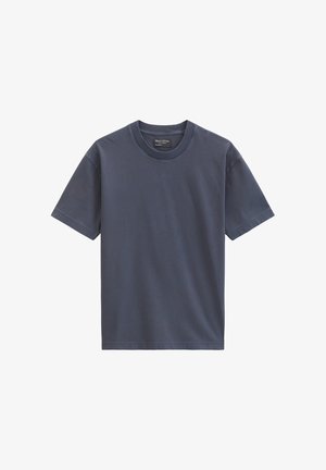 Donkergrijs katoenen T-shirt met korte mouwen, geribde ronde hals en subtiele geborduurde logo aan de voorkant.