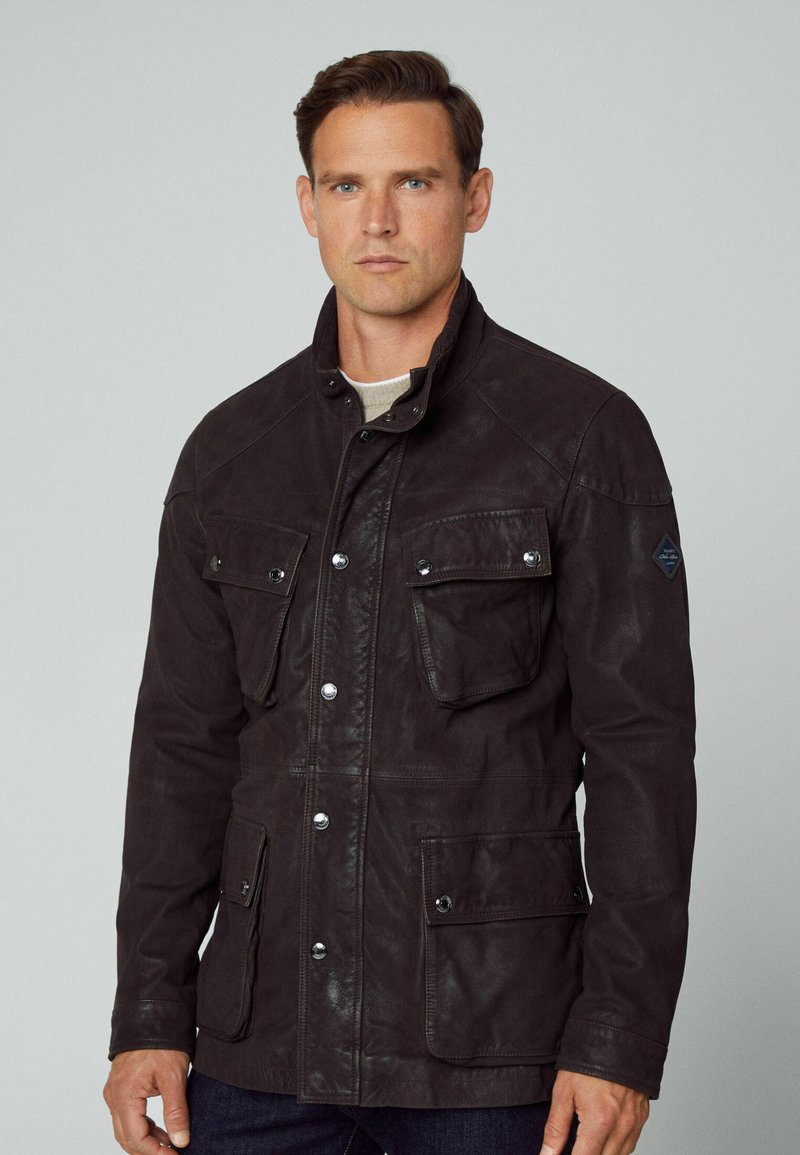 Hackett London VELOSPEED Nahkatakki Chocolate Brown ruskea Zalando fi