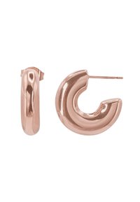 Boucles d'oreilles en or rose avec une finition lisse et polie. L'une est une boucle fermée, tandis que l'autre présente un design ouvert avec une épingle.