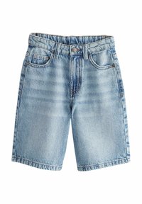 Shorts in denim azzurro chiaro con un taglio classico, dotati di cinque tasche, chiusura a bottone e dettagli di cucitura a vista.