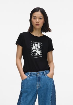 Karl Lagerfeld Jeans, SLIM FIT FLOCKED FLORAL - Tričko s potlačou - black