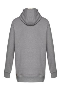 Grijze hoodie met een trekkoordcapuchon, lange mouwen en geribbelde manchetten. Opvallende accenten zijn een klein logo aan de zijkant.