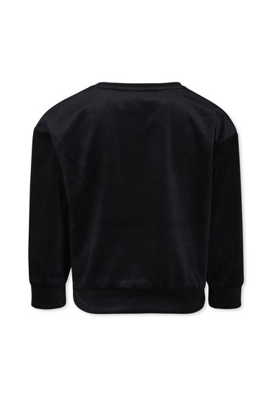 Sweatshirt in velluto nero con collo tondo, maniche lunghe e una vestibilità comoda. Texture liscia con un design a tinta unita.