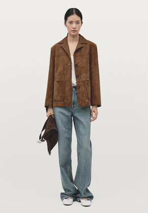 SUEDE FINISH WITH TOPSTITCHING - Leather jacket - brown