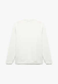 Hvid langærmet sweatshirt med en rund halsudskæring, lavet af blødt stof. Har ribbede manchetter og nederkanter, ingen synlige mønstre eller detaljer.