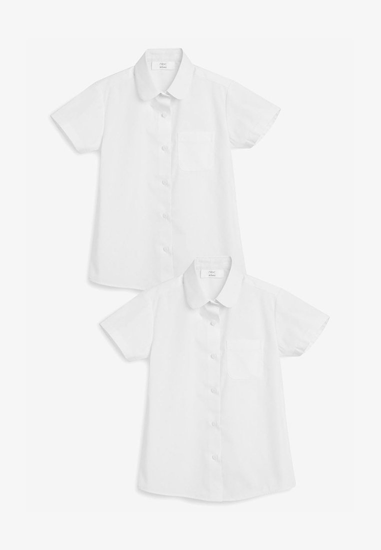 Balti trumpa rankovėmis marškiniai su klasikine apykakle, mygtukų priekyje ir viena kišene kairėje pusėje. Lygi medvilnės audinys.