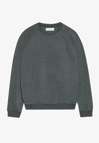 Sudadera de manga raglán gris oscuro con cuello redondo, puños y dobladillo de canalé. Fabricada en un tejido suave con un acabado texturizado.