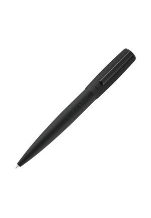 Zwarte intrekbare balpen met gestructureerde grip en clip, strak modern design.