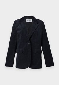 Sako od manšestera tamnoplave boje. Ima rever s usjekom, dva prednja džepa, jedno kopčanje na dugme i glatku unutarnju podstavu.