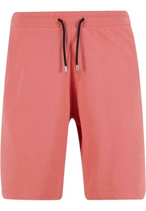 Vaalean korallinväriset shortsit, jotka on valmistettu pehmeästä kankaasta. Ominaisuuksia ovat elastinen vyötärö mustilla naruilla ja hopeiset metallipäät. Ei näkyviä taskuja.