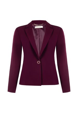 Eénknops, diep paarse damesblazer met notch revers en lange mouwen, gevoerde binnenkant en getailleerde pasvorm.