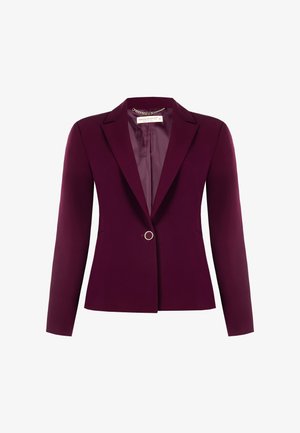 Blazer da donna a un bottone, di un intenso colore viola con revers e maniche lunghe, interno foderato e vestibilità su misura.