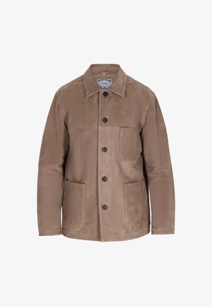 Pruun suedesäärjakas, millel on kraega kaelus, esi nupuvajutus ja kaks eesmist taskut. Omab siledat tekstuuri ja hästi istuvat lõiget.