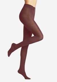 Bordeaux ondoorzichtige panty’s, zachte textuur, lang ontwerp, elastische tailleband, aansluitende Silhouet, geen zichtbare patronen of hardware.