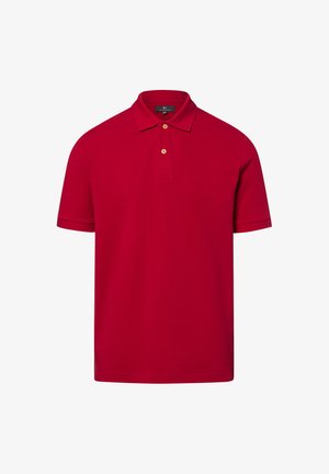 Rotes Poloshirt aus Baumwolle mit klassischem Kragen, kurzen Ärmeln, drei-Knopf-Leiste und dezenter Naht entlang dem Saum.
