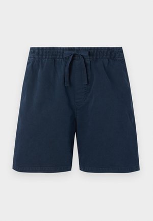 Námořnické modré šortky z lehkého materiálu, vybavené elastickým pasem s šňůrkou, bočními kapsami a uvolněným střihem.