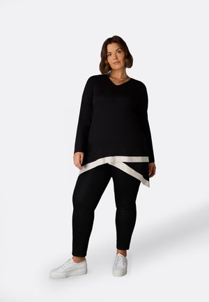 LIVE UNLIMITED LONDON BLACK JERSEY CONTRAST HEM TUNIC - Top s dlouhm rukvem - black