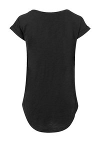 Black T-shirt with a relaxed fit, short rolled sleeves, rounded hem, and soft texture. Simple design with no patterns or embellishments.