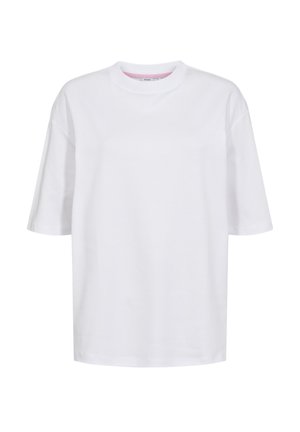 Wit T-shirt met korte mouwen en een ronde hals, gemaakt van zacht katoen, met een relaxte pasvorm en subtiele stiksel op de zoom.