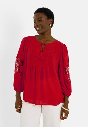 Grain de Malice, BLOUSE BRODÉE DÉTAILS AJOURÉS - Blusa - rouge