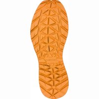 Sola della scarpa in gomma arancione brillante con superficie texture e motivi geometrici per una migliore aderenza. Logo incastonato vicino al centro.