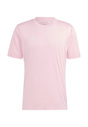 Hele roosa lühikeste varrukatega spordit-särk, mis on valmistatud kergest materjalist. Omab valget Adidas logo ja külge aktsente. Sile tekstuur, ümmargune kaelus.