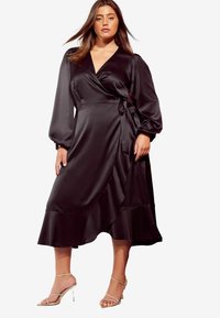 Friends Like These REGULAR FIT CURVE LONG SLEEVE RUFFLE MIDI - Koktejlové šaty / šaty na párty - black