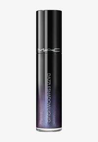 MAC Dazzleshadow Flüssig- Lidschatten in einer eleganten schwarzen Tube mit einem schimmernden dunkelvioletten Farbverlauf und silberner Schrift.