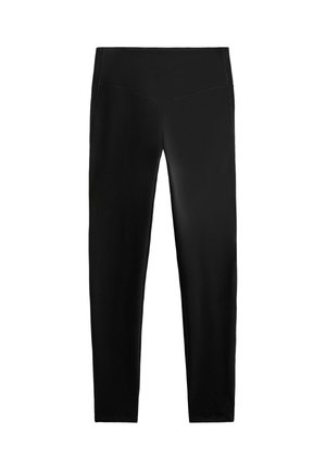 Svarta leggings i ett stretchigt material, med hög midja, figurnära design och slät yta, utan synliga mönster eller detaljer.