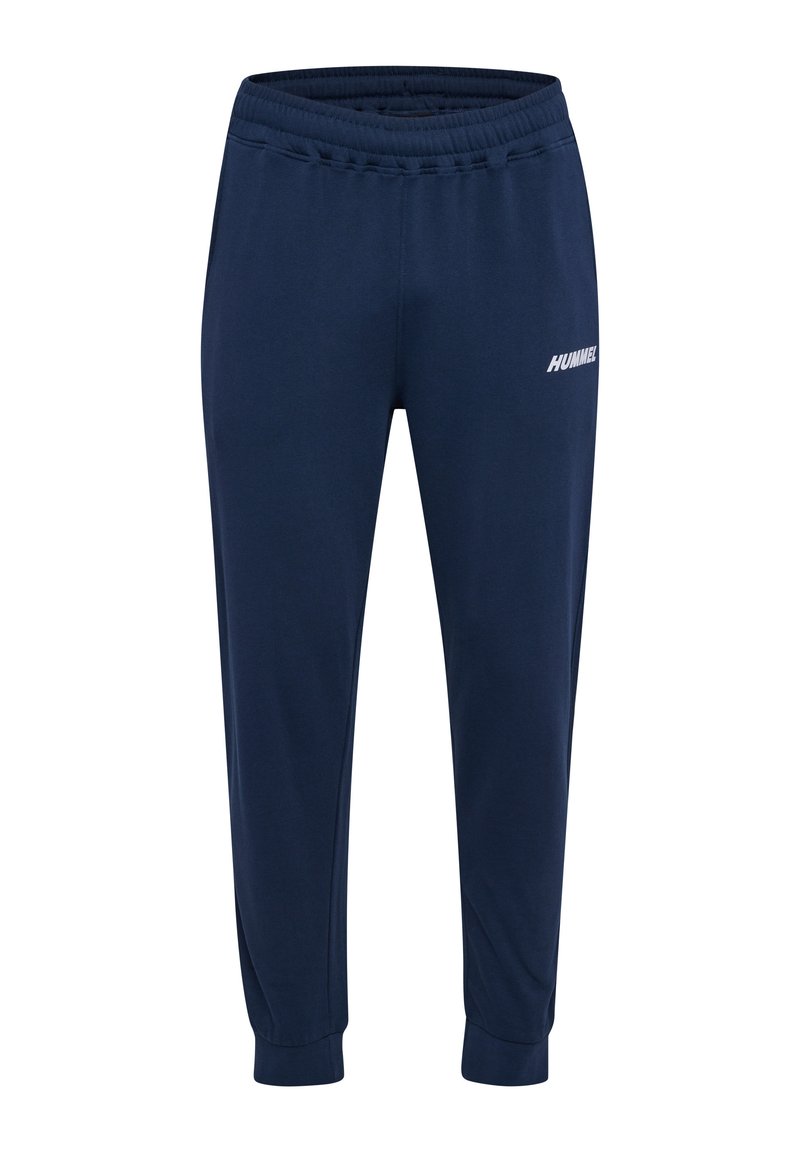 Marineblaue Jogginghosen aus weichem Stoff, mit einem elastischen Bund, tapered Beinen und einem weißen Logo auf dem linken Oberschenkel.