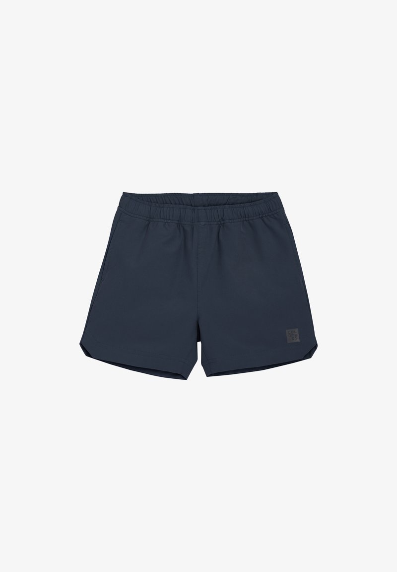 Navyblauwe zwemshorts van lichtgewicht stof, met een elastische tailleband en twee zijzakken. Vierkant logo-opdruk op de voorkant.