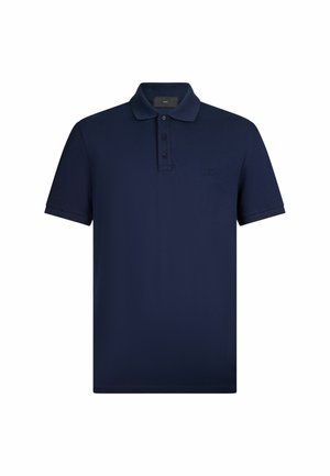 Modra polo majica iz bombaža, s tri gumbi, kratkimi rokavi in diskretno vezeno logotipom na prsih.
