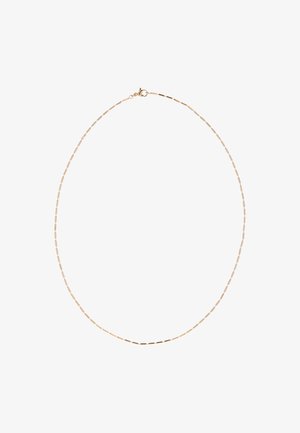 Guldtonet delikat kædedyse med forlængede ovale led, afsluttet med en lås til sikker bæring.