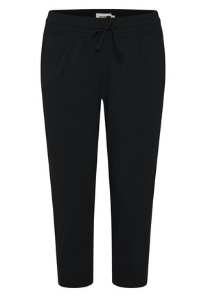 Juodi sportiniai kelnių modeliai su elastingu juosmeniu, raišteliu ir šoninėmis kišenėmis. Medžiaga yra minkšta su lygiu paviršiumi, siaurėjanti ties kulkšnimis.