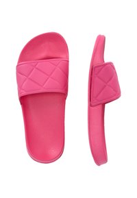 Roze plastic slippers met een gequiltte textuur op de band, een gladde zool en een ronde vorm. Ideaal voor casual gebruik.